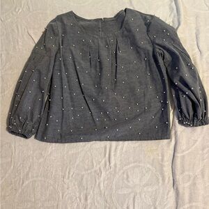 Blue Women's Top with Pearl Accents